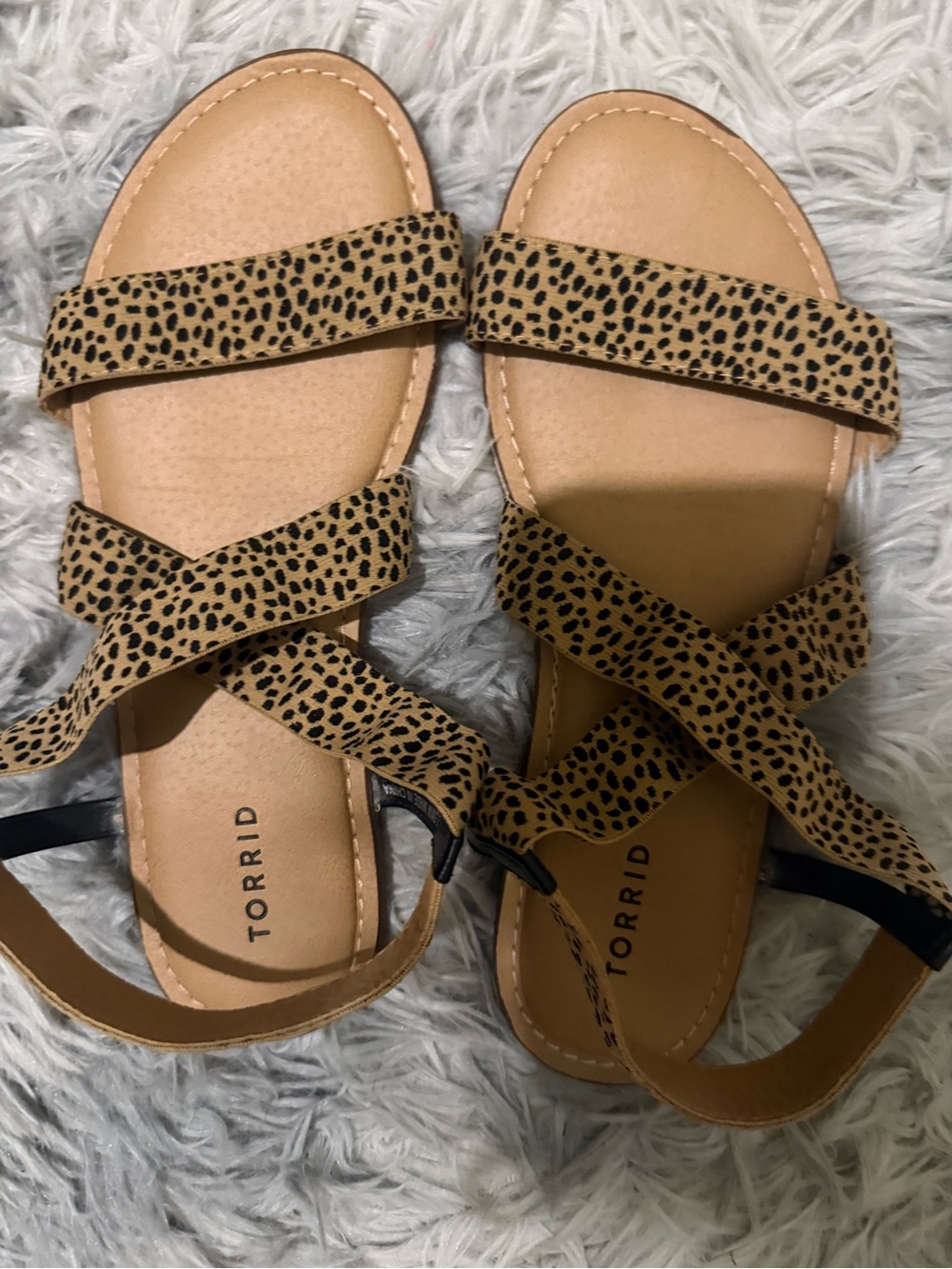 torrid Leopard-Print Crisscross Strap Sandals in Tan and Black